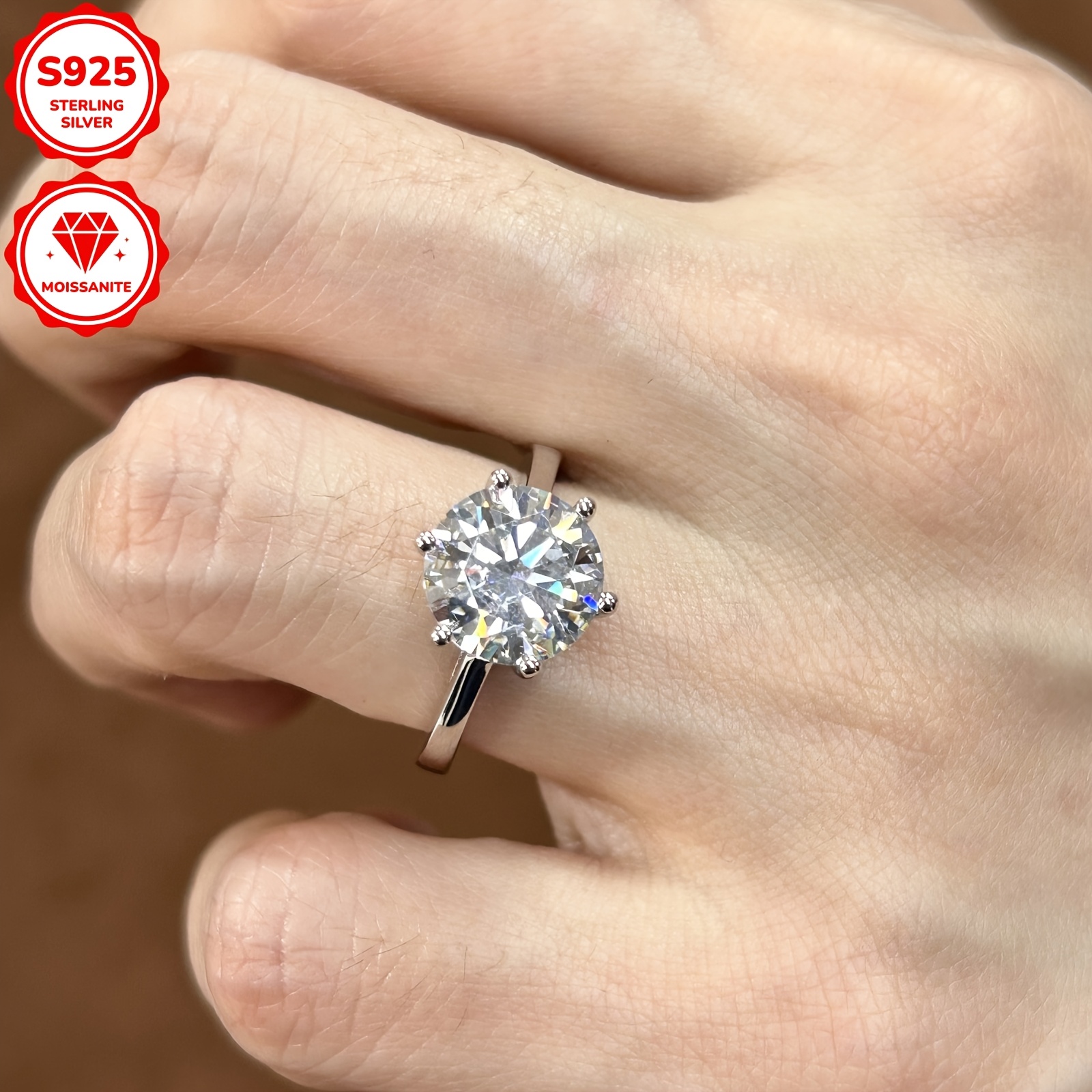 925 Silver Moissanite Engagement Ring 4ct Wedding Bride Anniversary Gift
