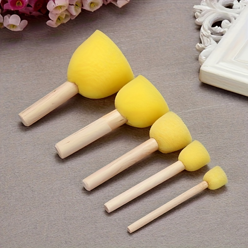 

5pcs Premium Round Mushroom Sponge Paint Brushes With Wooden Handles For Diy Art, Graffiti & Crafts