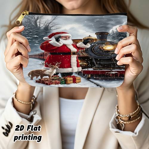 1pc 2d flat printing clutch bag santa claus standing on retro background pattern print womens handbag reusable exquisite suitable for daily use camping party gift holiday decoration