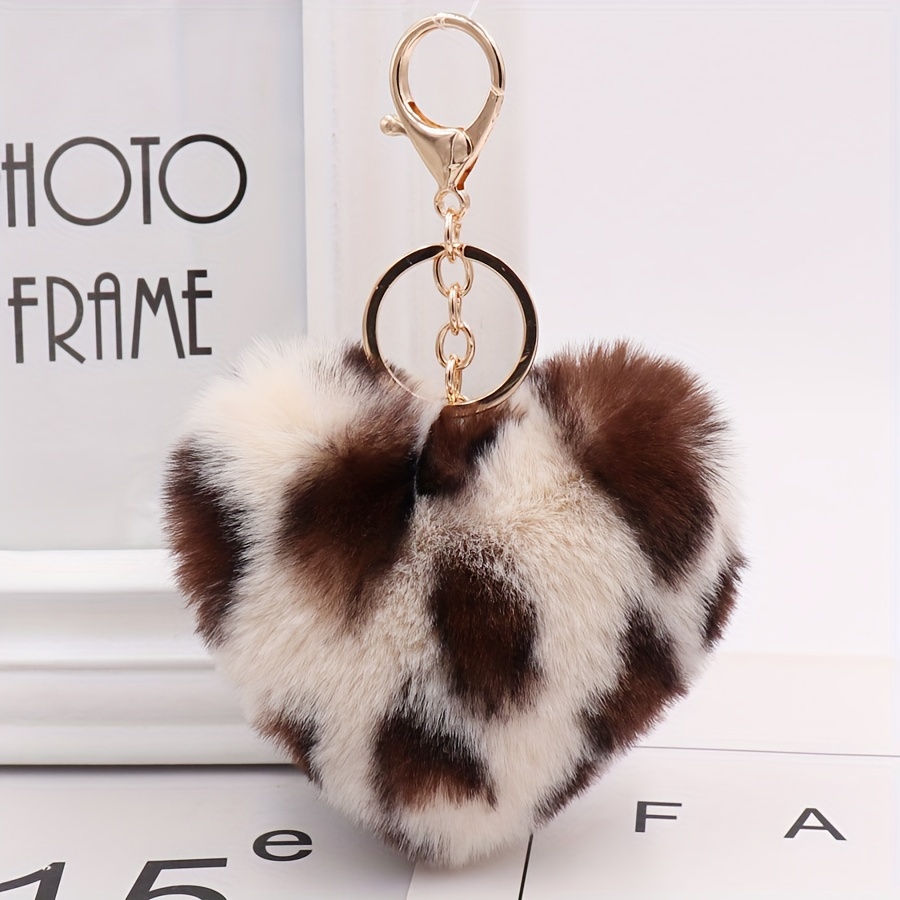 

Plush Heart-shaped Keychain With Faux Leopard Print, Celebrity Peripherals Theme, Love Element, Single Ring Buckle Keyring For Bag Decoration, Ideal For Christmas - Soft Plush Fur Key Chain Accessory