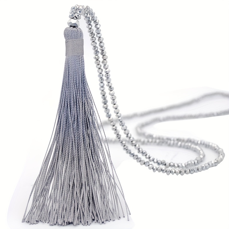 Image of 1pc Glass Beads Long Necklace Colorful Tassel Pendant Sweater Chain Handmade Jewelry Gift For Women