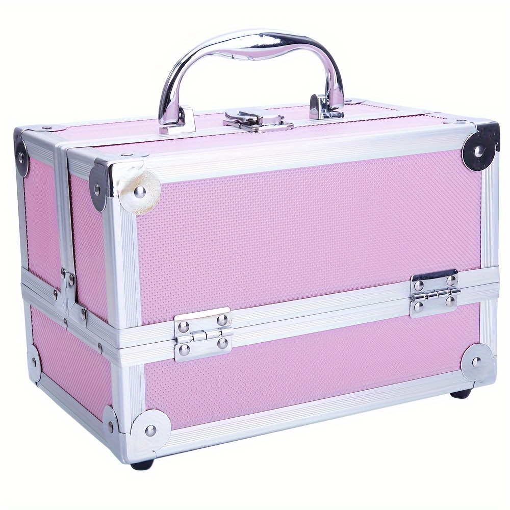 

1pc Aluminum Alloy Mirror Carrying Makeup Case Pink Suitable For Christmas Gift