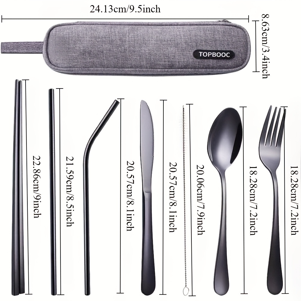 portable stainless steel flatware set travel camping cutlery portable utensil silverware dinnerware set with a case black Product details 0