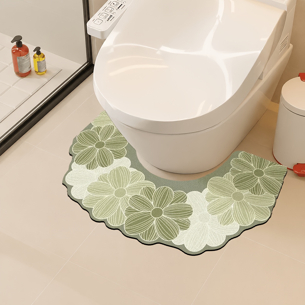 TEMU 1pc U-shaped Bathroom Toilet Mat, Non-slip Bottom, Quick-drying Absorbent, Geometric , Home Decoration, Suitable For Bathroom And Shower Safety,