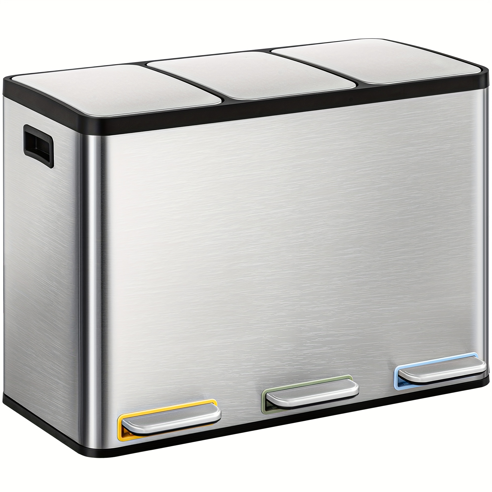 Rubbish Bin, Kitchen Pedal Bin 45l (3 X 15 L), Stainless Steel Waste Sorting System With Colour Pedal, Removable Inner Same, Suitable For Kitchens, Silent Slow Lid Closure, Silvery