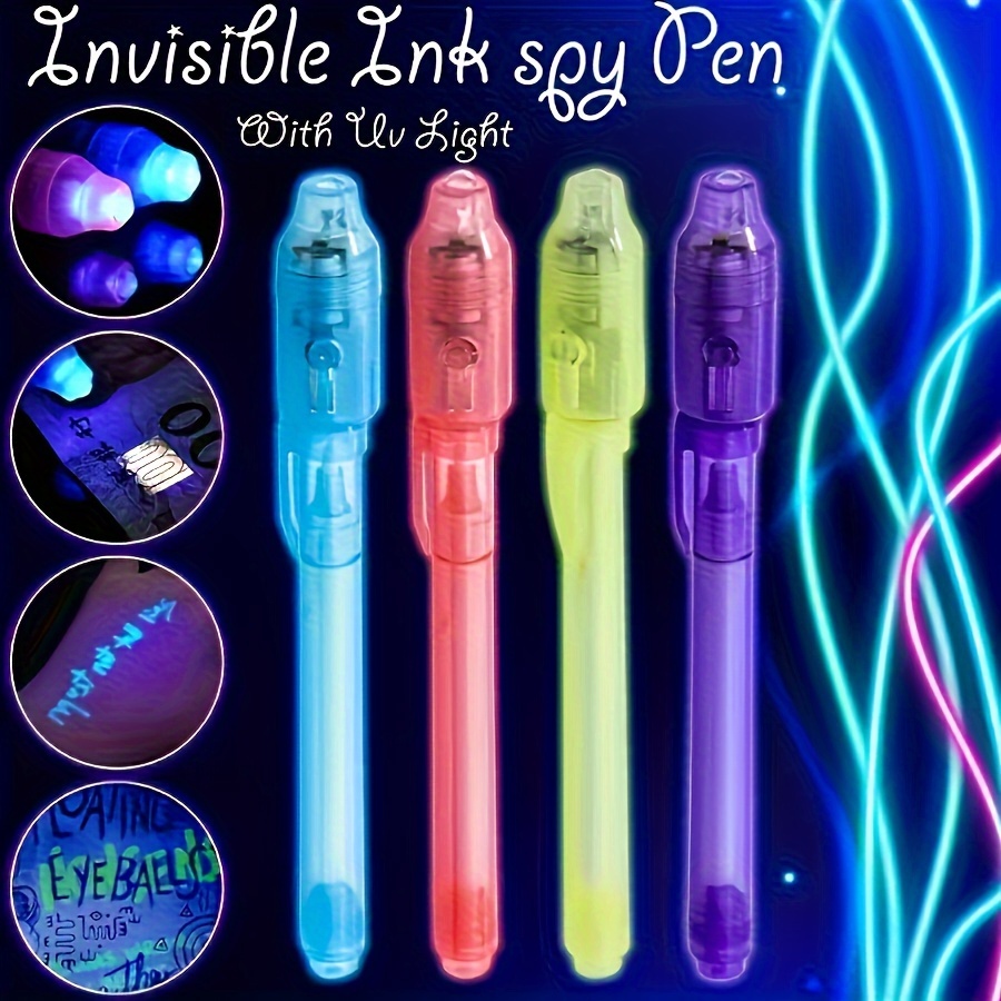 

5pcs Medium Point Invisible Ink Pen Set With Built-in Uv Light - Magic Glow In The Dark Marker Pens For Secret Messages And Security Marking
