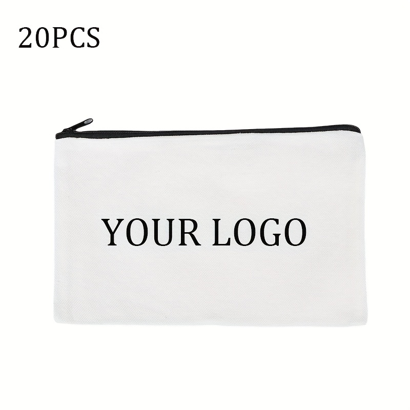 item picture 20pcs a batch logo customized white canvas zipper bag multi functional blank diy craft bag pencil bag personalized cosmetic bag 8 27x5 12in