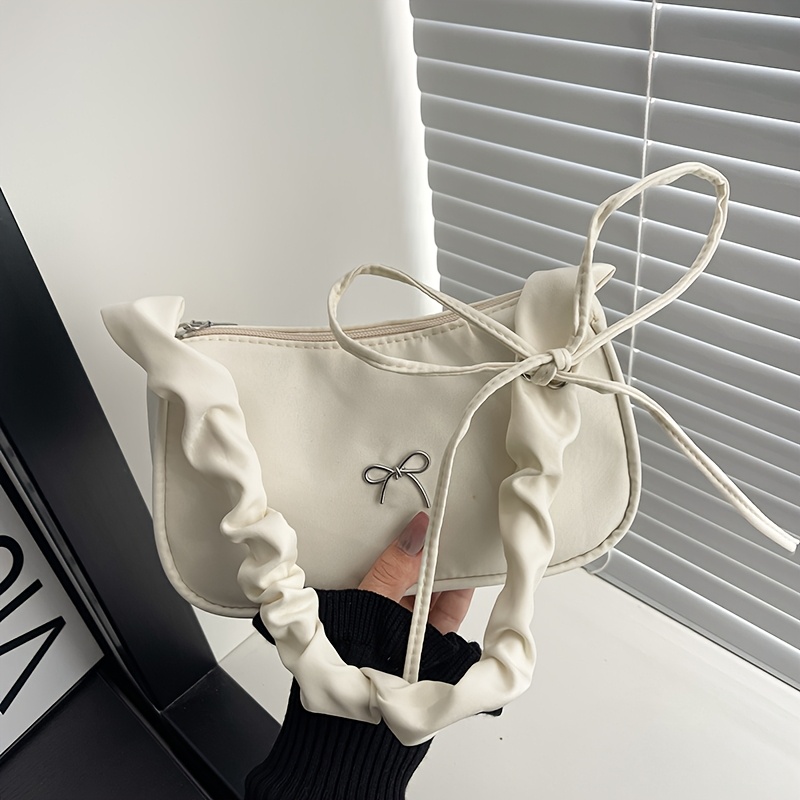 TEMU A Stylish Niche-designed Cloud-shaped Bag With Pleated Shoulder Straps And A Bow, A New Cute Underarm Bag, A Creative And Premium Small Square