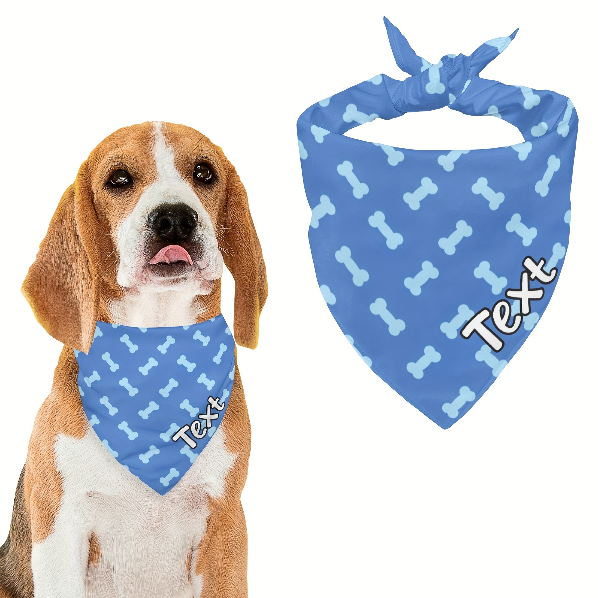 

Customizable Dog Bandana With Bone Pattern - Personalized Pet Scarf For All Seasons, Breathable Knit Fabric Blend Of Polyester 88% & Spandex 12%, Fits Small To Large Breeds, Adjustable Tie Closure