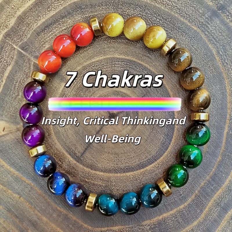 1pc 7 Chakra Yoga Meditation Bracelet | 7-color Eye Stone Set, Symbolizes Wealth And , Balances Mood, Suitable For Men And Women For Any Occasion, Ideal Gift For , Fashion Accessory