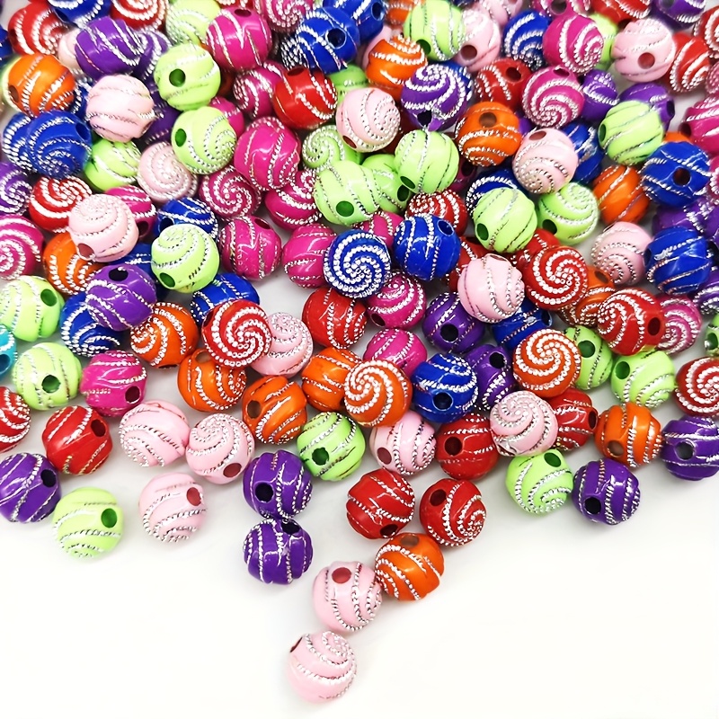 

100pcs Beadlicious Acrylic Spiral Beads, 8mm Striped Loose Bead Assortments For Making, Necklaces, Bracelets, Phone Chains, And Handmade Crafts