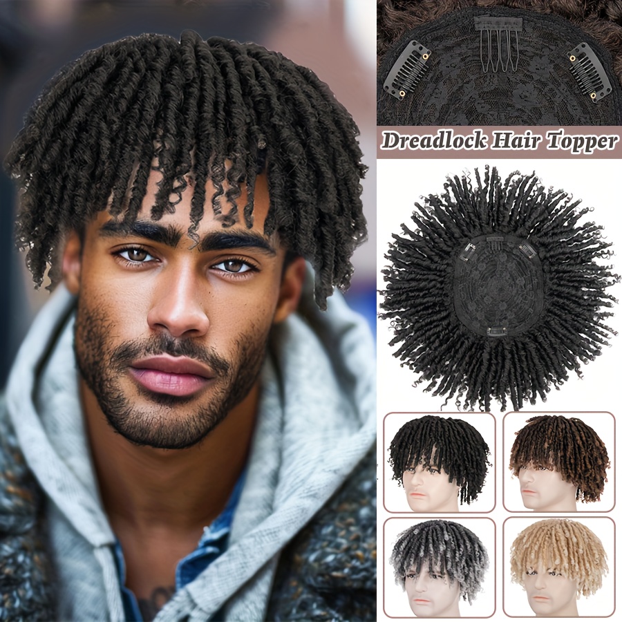 1pc unisex afro curly dreadlocks hair topper handmade crochet braided clip in hair extensions synthetic locs toupee reggae punk dreads wiglet hairpiece for thinning hair details 1