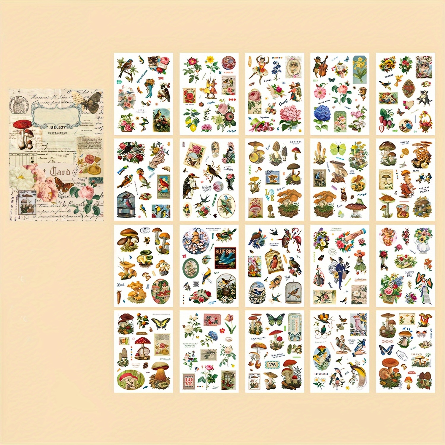 TEMU 1 Book Of 20 Sheets Of Plant, Flower And Pattern Decorative With Various Materials And Stickers