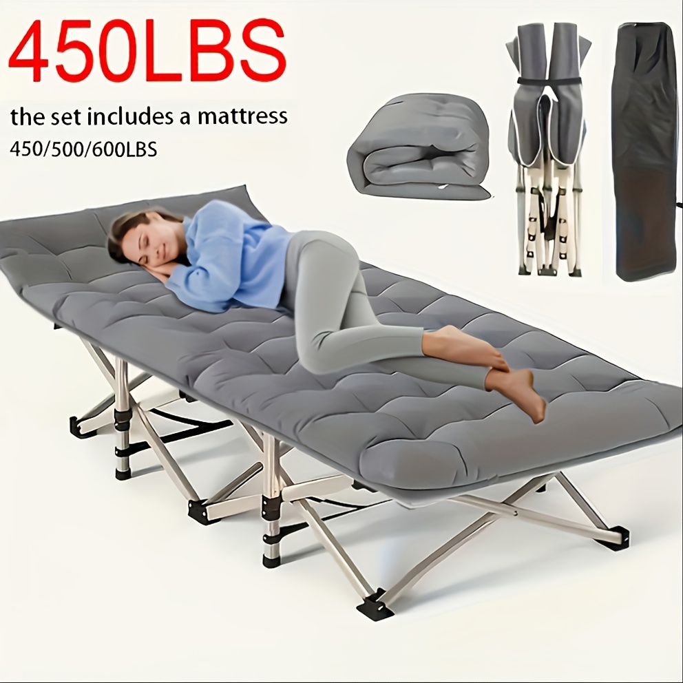 TEMU 75-inch Outdoor Folding Bed, Extra-large And Thickened Camping Bed Flip Mattress, Portable Foldable Guest Bed, 450/500/600 Pound Load-bearing