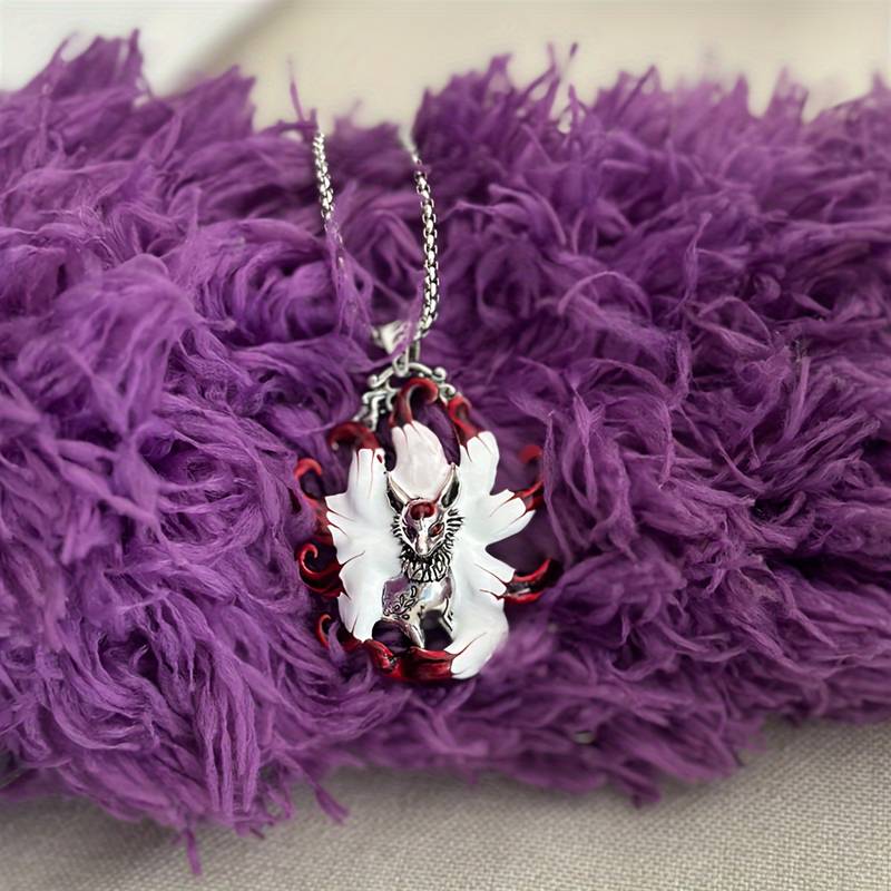Women's Purple Enamel Fox Pendant Necklace – Crystal & Rhinestone – Playful Fox Charm, Lobster Clasp