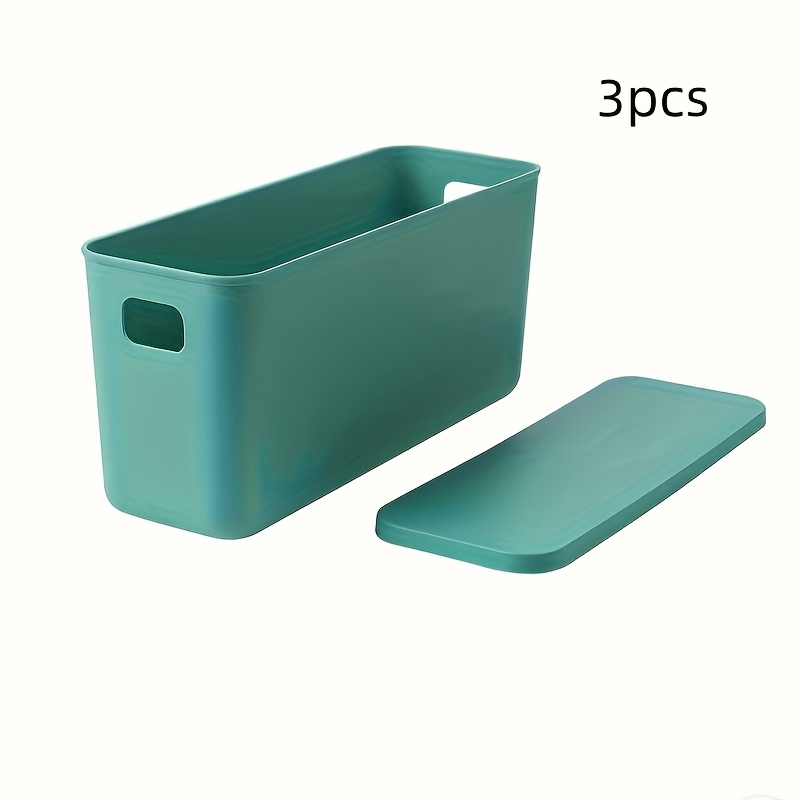 Image of 3pcs Set Narrow Tall Storage Box With Lid For Cosmetics, Snacks, And Household Items - Home Organizer