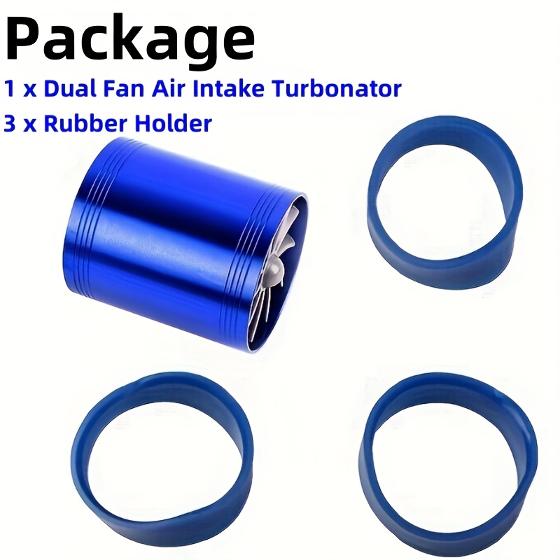 TEMU Dual Fan For Cars - Blue, 2.5x2.9 Inches, Enhances Engine Performance, Includes Air Hose & Mounting Brackets, Compatible With Gasoline & Engines