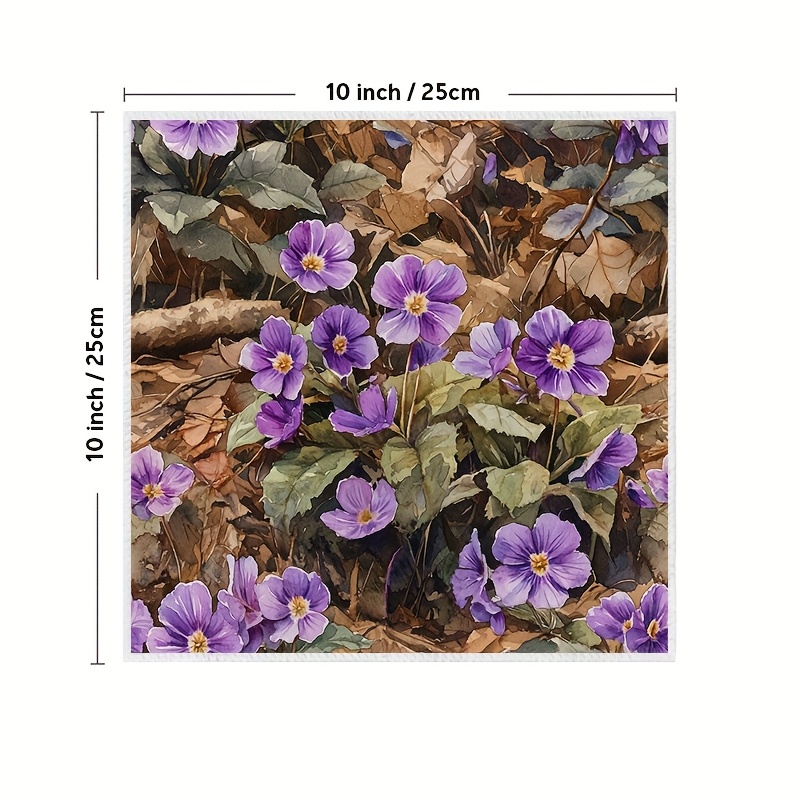 2pcs vintage coastal floral dish towels purple primroses woodland   ultra soft 100 polyester 10x10 inch reusable washable kitchen towels for   hand cleaning cloths