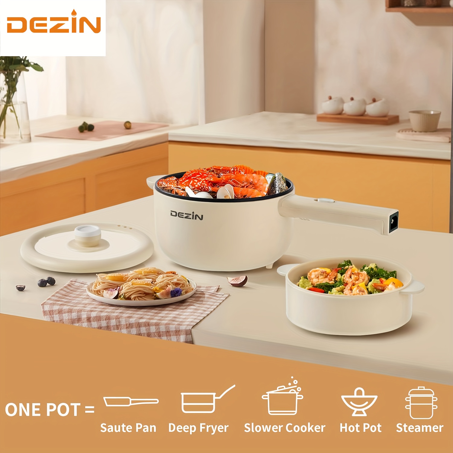 

Dezin Electric Cooker, 2l Sauté Pan, Mini Pot For Steak, Egg, , Ramen, Oatmeal, Soup With Power Adjustment, College Dorm Room Essential (egg Rack Included)