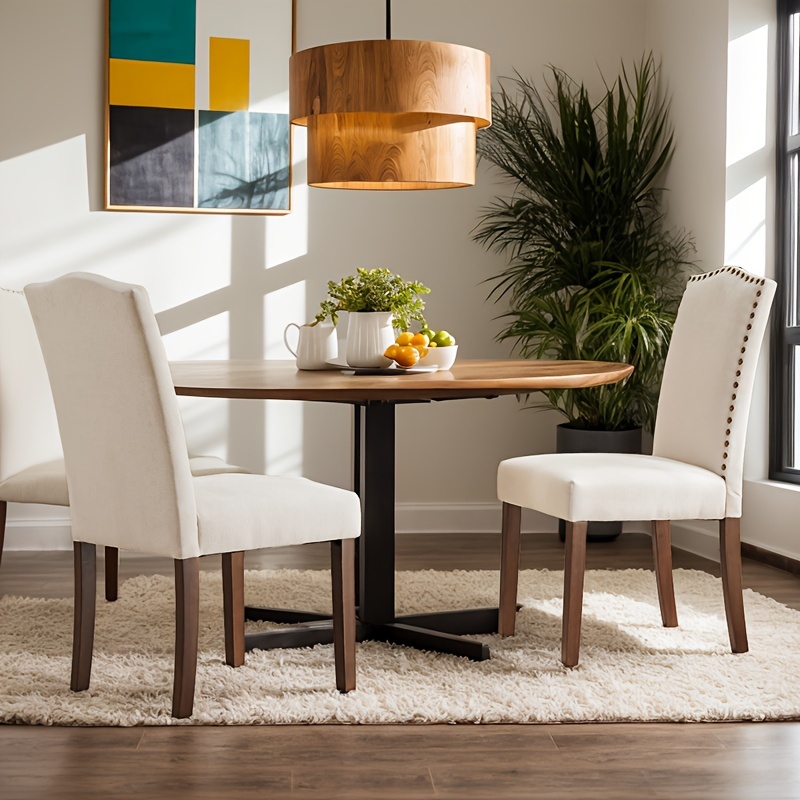 

Elegant Leather Dining Chair With Accents And Wooden Legs - Cushioned, Indoor & Outdoor Use