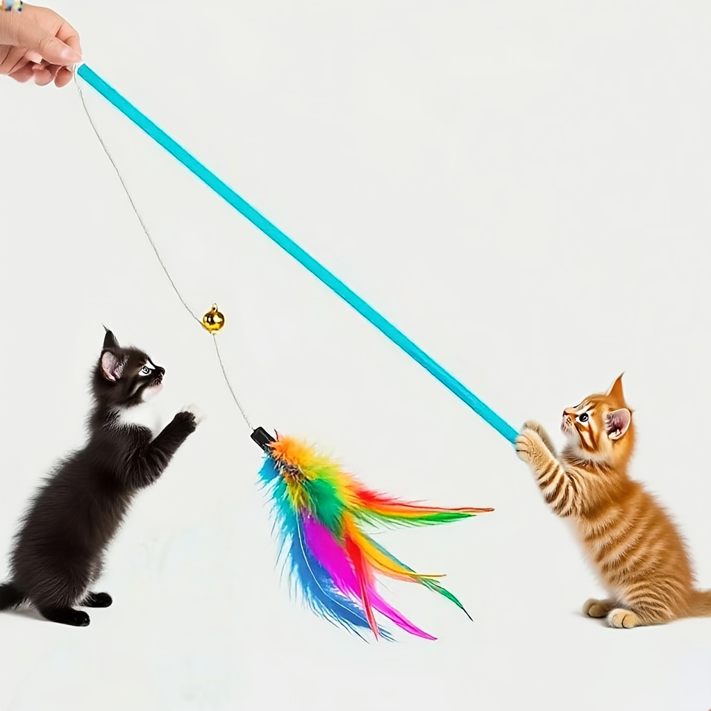 1pc Cat Teaser Wand with Bell. Simulated Artificial Fiber Feathers. Cat Toy... Cat Interactive Play, Fun Cat Accessory, Lightweight Design, Pet-Safe Material, Soft Feathers, Feather Teaser, for Cat Owners, Pet Lovers