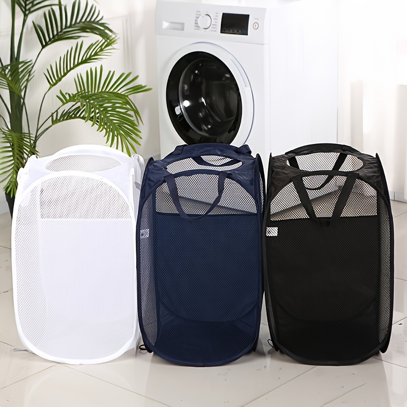 

Stylish And Mesh Laundry Hamper With Handle - Ideal For Dorms, Travel And Bathrooms - Polyester Arrangement Basket Clothing Dirty Clothes Storage Bin Collapsible Storage Basket