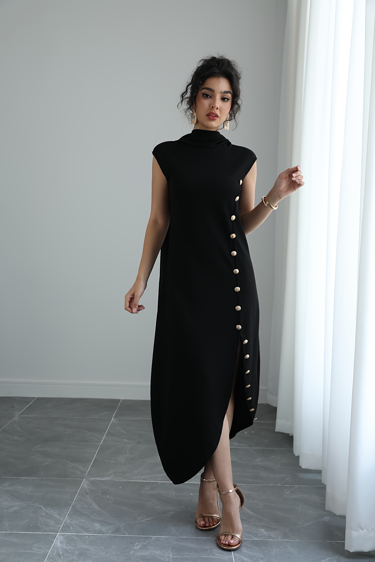 womens elegant high neck sleeveless maxi dress shawl collar - Temu