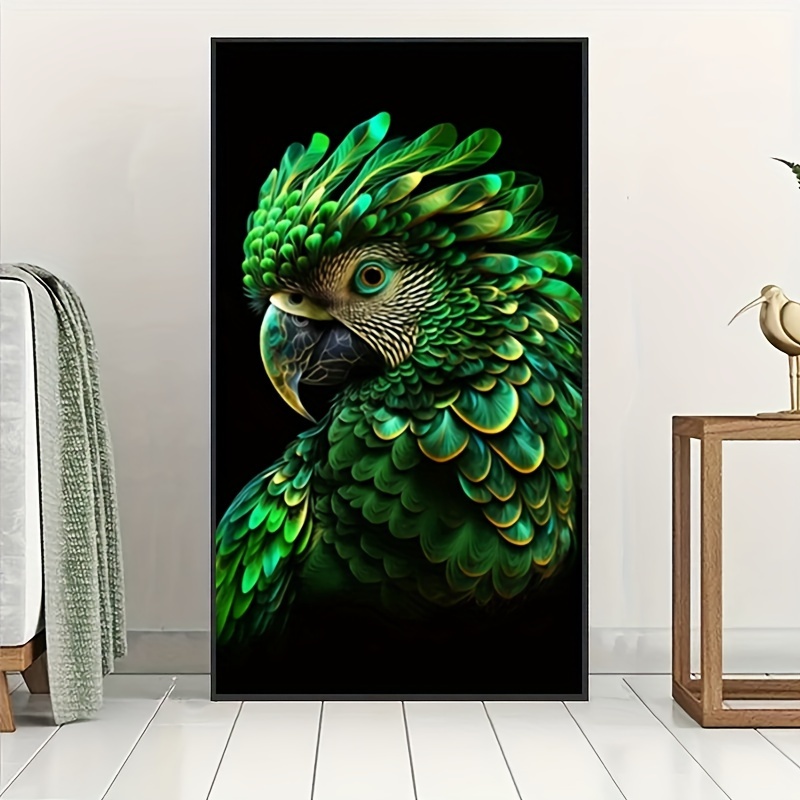 

5d Full Drill Green Parrot Diamond Painting Kit 40x70cm - Diy Round Diamond Mosaic Embroidery Art, Animal Theme Acrylic Wall Decor With Complete Accessories
