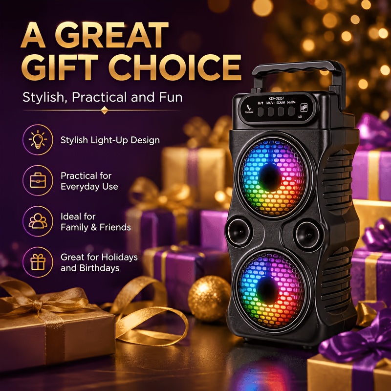 TEMU 8980w Black Portable Bluetooth Speaker With Handle, Compact Heavy Speaker, Supports Tf Card, Mic, Fm & Type-c. Great For Camping, Karaoke,