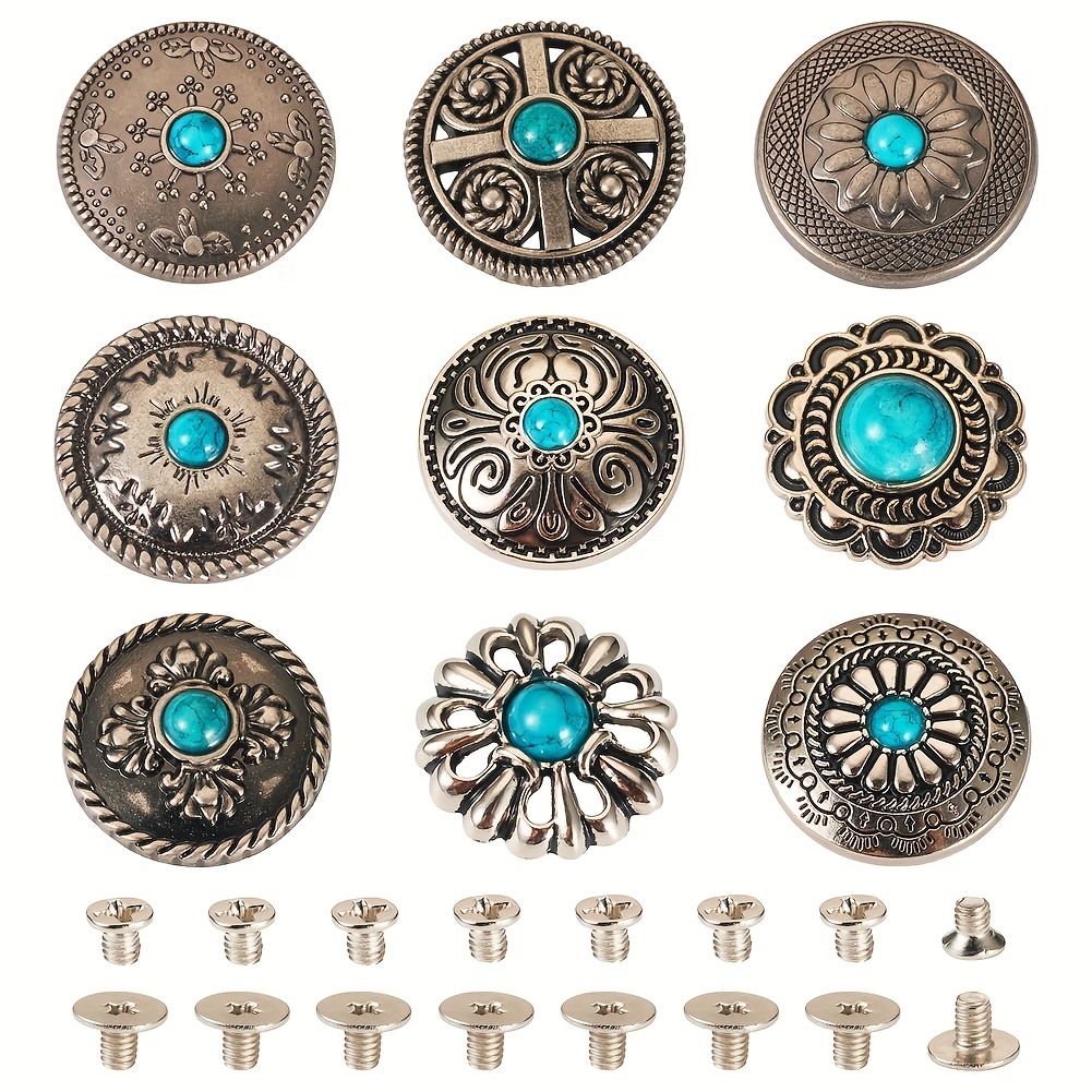 E-shop 46-teilige Zinklegierung-Dekorationsnieten mit synthetischem Türkis & Eisenschrauben für , Handwerk und Geldbörsenherstellung 25mm,