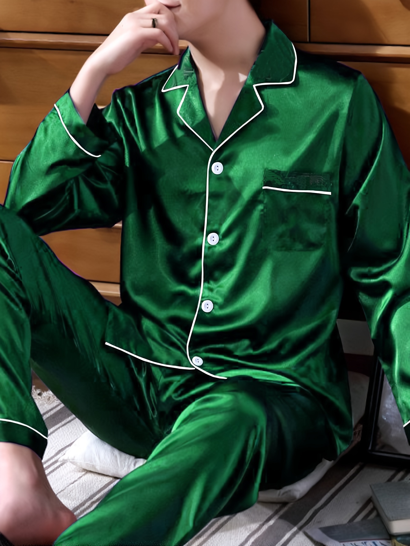 Men's Pajamas Cotton Full-Sleeve Mens Homewear Thin White