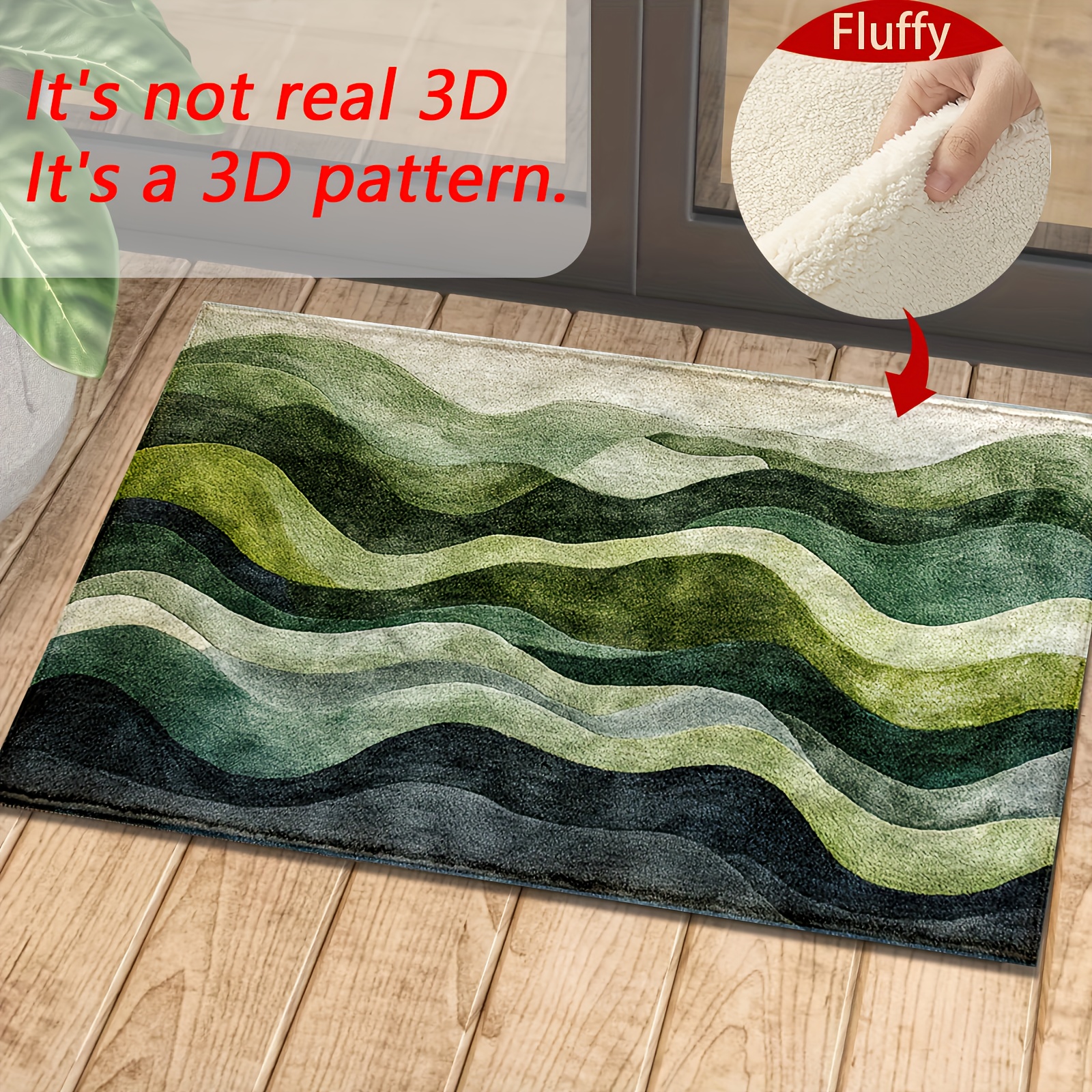 

1pc Fluffy Green Ombre Wave Pattern Bath Mat, Cashmere Rectangular Rug, Absorbent Non-slip, Ideal For Bathroom Entryway, Living Room, Bedroom Decor, Use