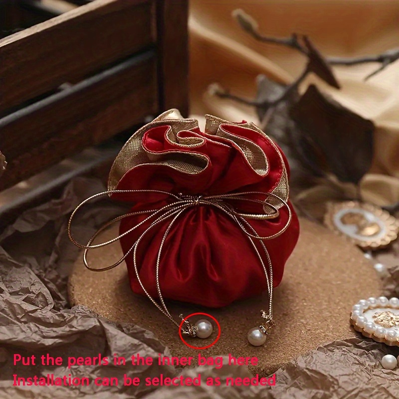 TEMU 5pcs Satin Drawstring Bags, Perfect For Occasions Such As Weddings, Christmas, Birthdays And Valentine's Day, The Bags Are Perfect For Storing