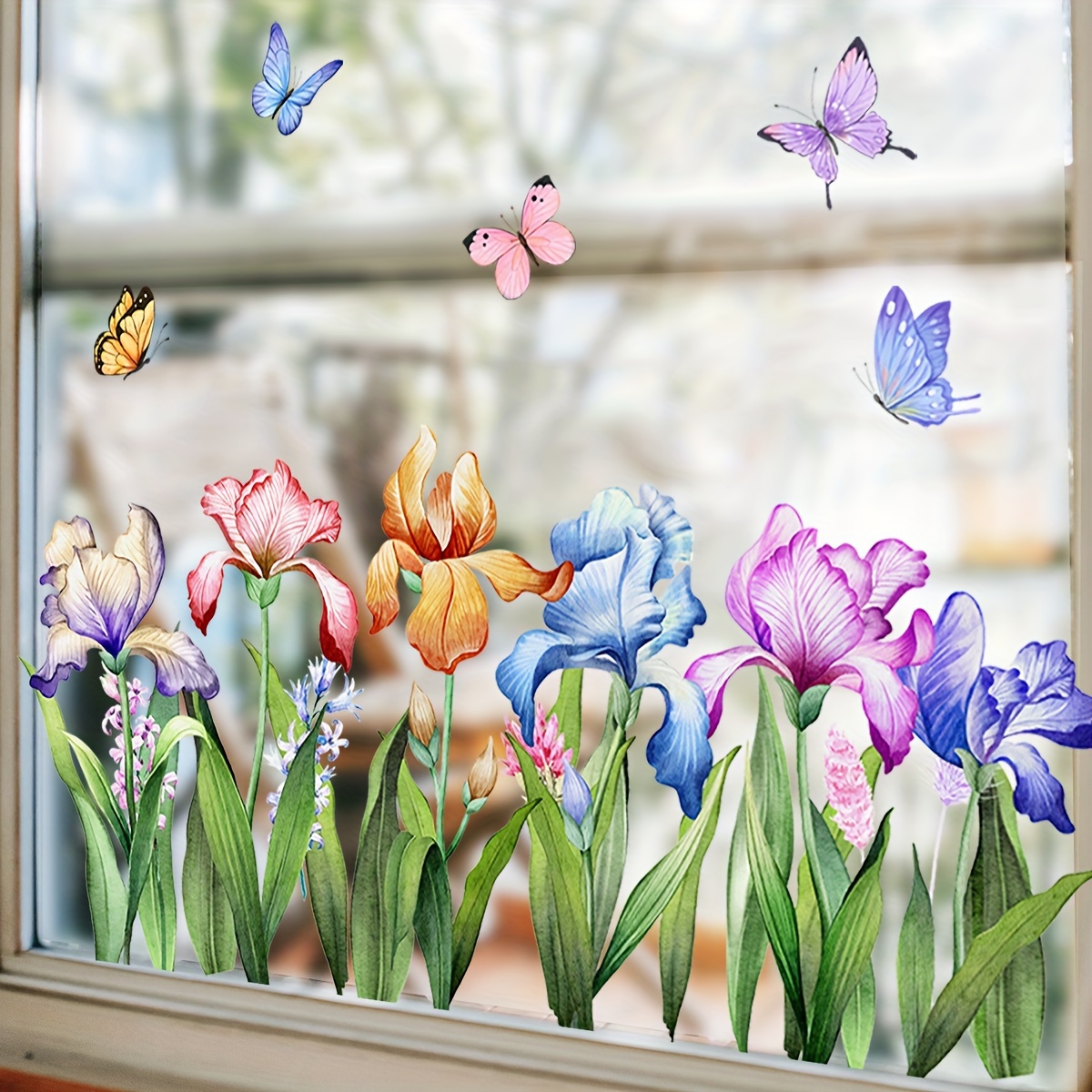 

1pc Flower Butterfly Window Stickers, Home Glass Window Stickers, Double-sided Visual Window Stickers, Wall Stickers, Aesthetic Home Decoration, Room Decor, Beautify Your Home