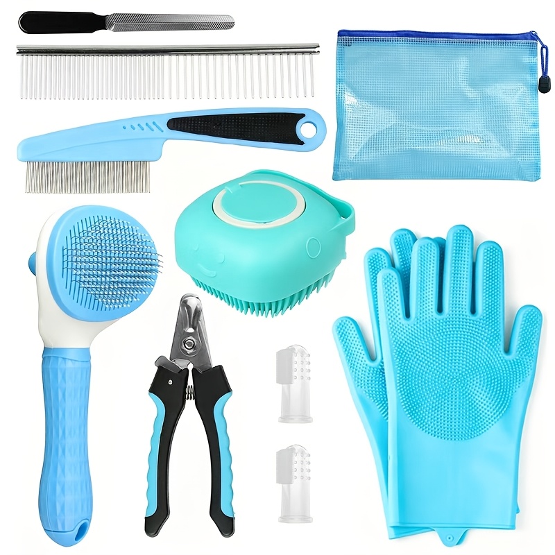 TEMU 10-piece Pet Grooming Kit, Includes , Dog Nail Clippers & Nail File, Flea Comb, Pet Bath Brush, Deshedding Brush, Loose Hair Removal Comb, Pet