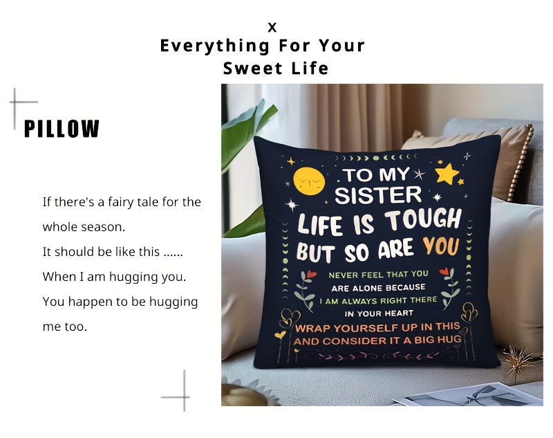 1pc   inspirational sister throw pillow cover 17 7x17 7 inch black polyester with zipper to my sister   tough message double sided print   home office decor machine washable insert not included details 0