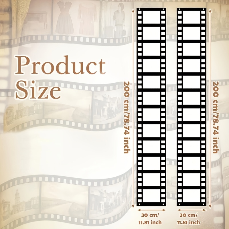 TEMU Smoothnovelty 2pcs 78"x12" Filmstrip Tape Banners Movie Themed Party Decorations Black And White Film Reel Porch Sign Fabric Movie Night Prop