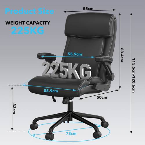 big and tall ergonomic high back faux leather executive office chair 500lbs capacity armrests adjustable height metal frame sponge fill rotating manual recliner non electric brand