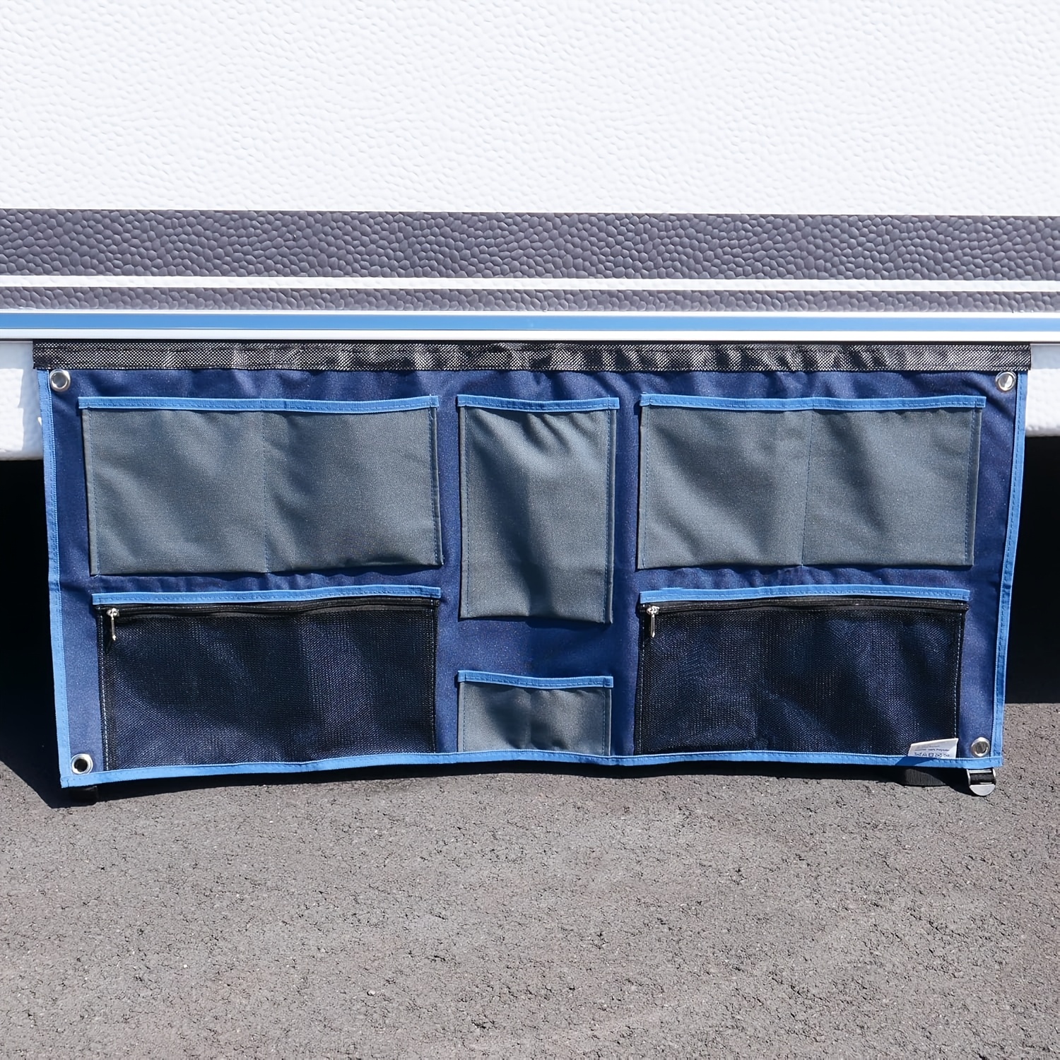 TEMU 1pc For Skirt Organizer With Piping Strip And Eyelets - Hanging Shelf/hook Rack For Caravans, Variants Pocket, Shoe, Tablet, Wide, Mesh, Hook |