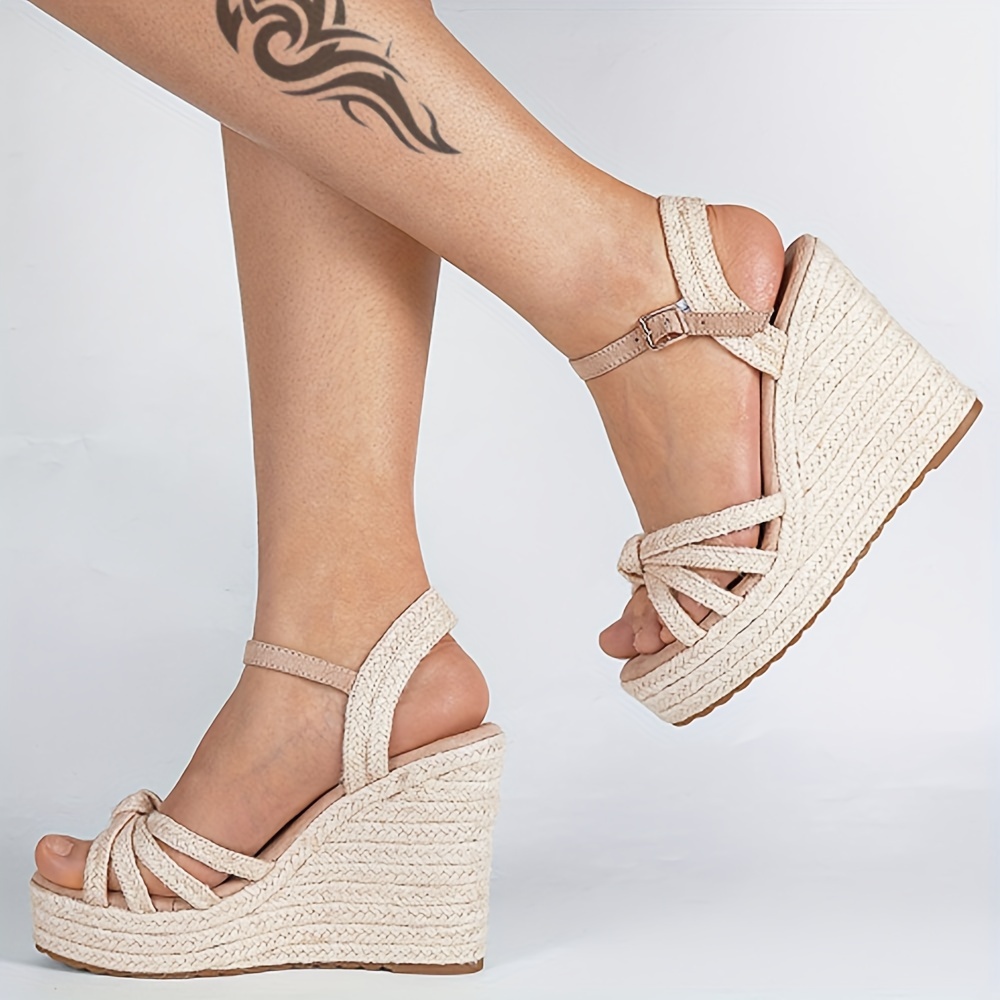 

Women's Espadrille Wedge Sandals, Fashion Open Toe Ankle Strap Platform High Heels, All-match Going Out Sandals