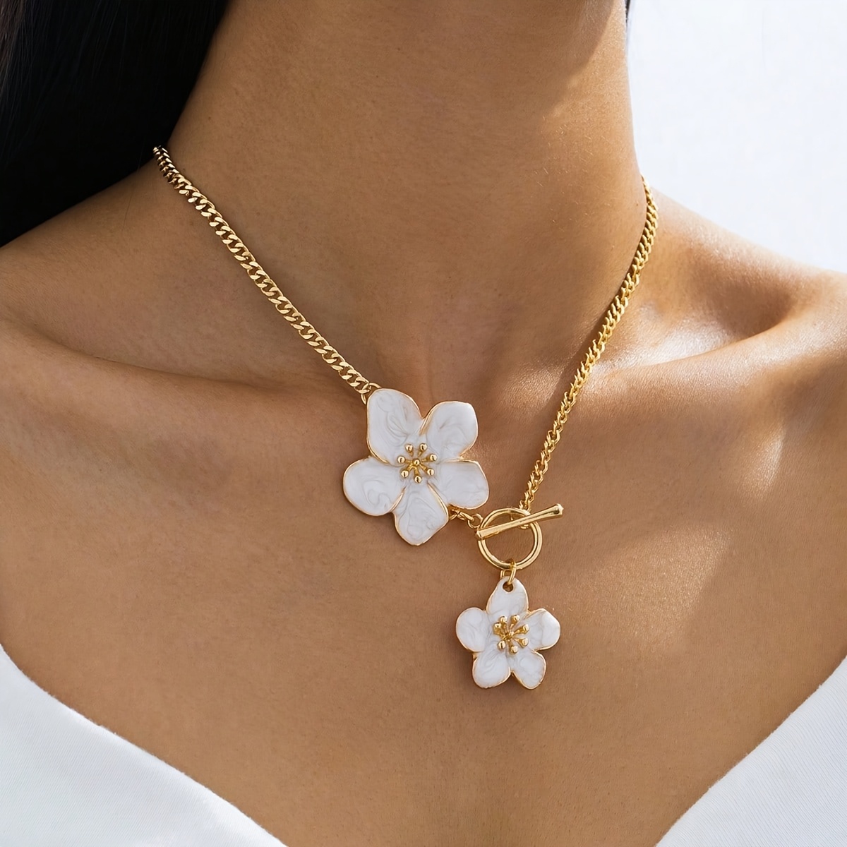 TEMU Luxury Elegant Classic Gorgeous Gentle Enamel Flower Ot Women's Collarbone Chain With Niche Design, Neck Chain As A Gift For Girlfriend
