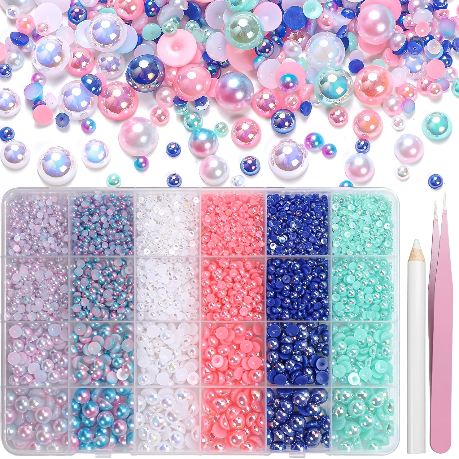 9000pcs flatback pearls for crafting blue green pink white half pearls beads 3 8mm color half round abs flatback pearl beads gems bedazzling for nails art crafts shoes clothes