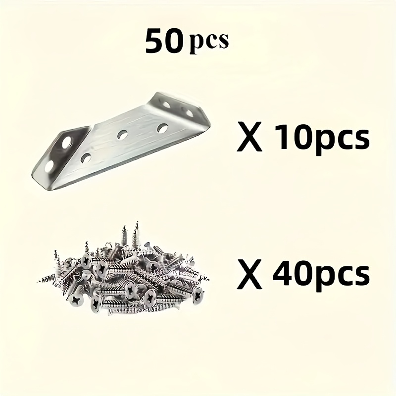 E-shop 50 Stück Robuste Metall-Winkelhalterungen mit Schraubensatz, 10 Stück Winkelhalterungen plus 40 Stück Schrauben, Edelstahl-L-förmige