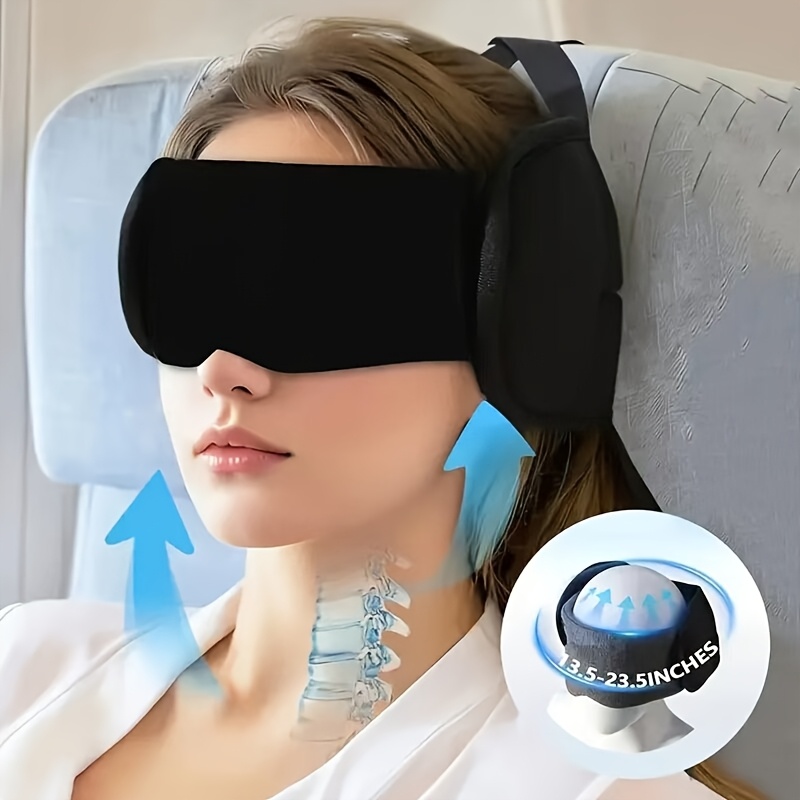 TEMU Travel Pillow For Airplanes And | 360° Support Headrest With Eye Mask, Non-textile Acrylic, Black
