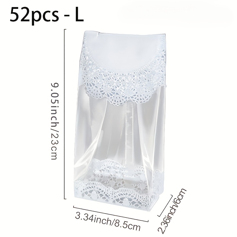 E-shop 52 Stück Keksbeutel, transparente Backbeutel mit Spitzenrand, Cellophanbeutel aus Plastik für Hochzeit, Brautparty, Geburtstagsfeier Deko,