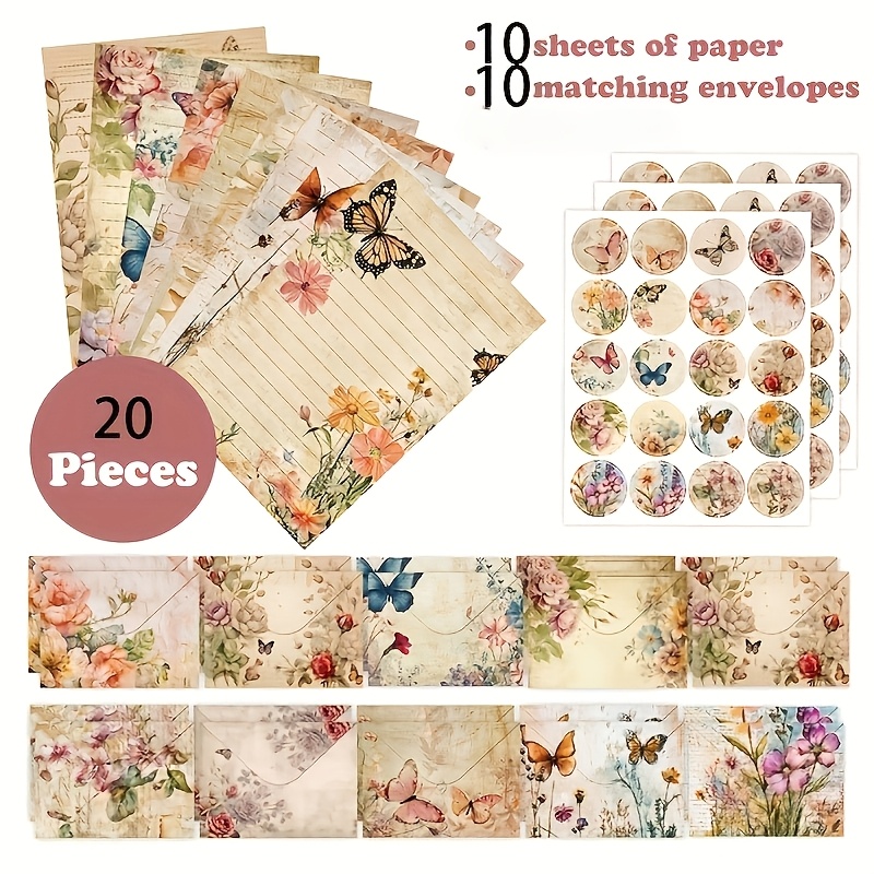 Image of /40pcs Retro Plant Floral Stationery Set, Eucalyptus Leaf Envelope Stationery Set, Ins Blank Handwritten Literary Gift Nostalgic Envelope Stationery