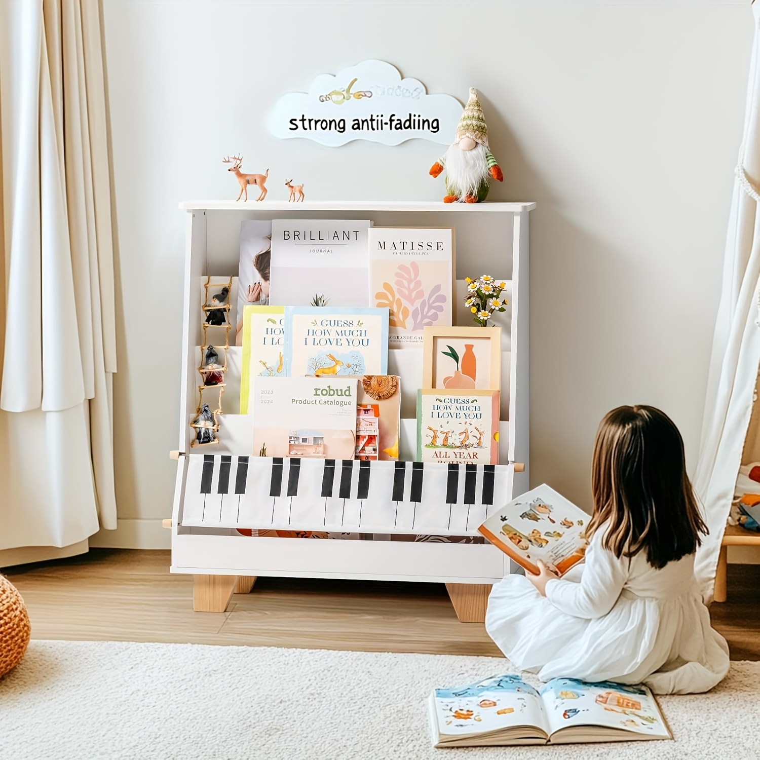 ROBOTIME White 4-storey Children's Bookshelf, Wooden Children's Bookshelf Front And Rear Storage - Suitable for Preschool Bookshelves In Classrooms, Game Rooms, And Daycare Centers