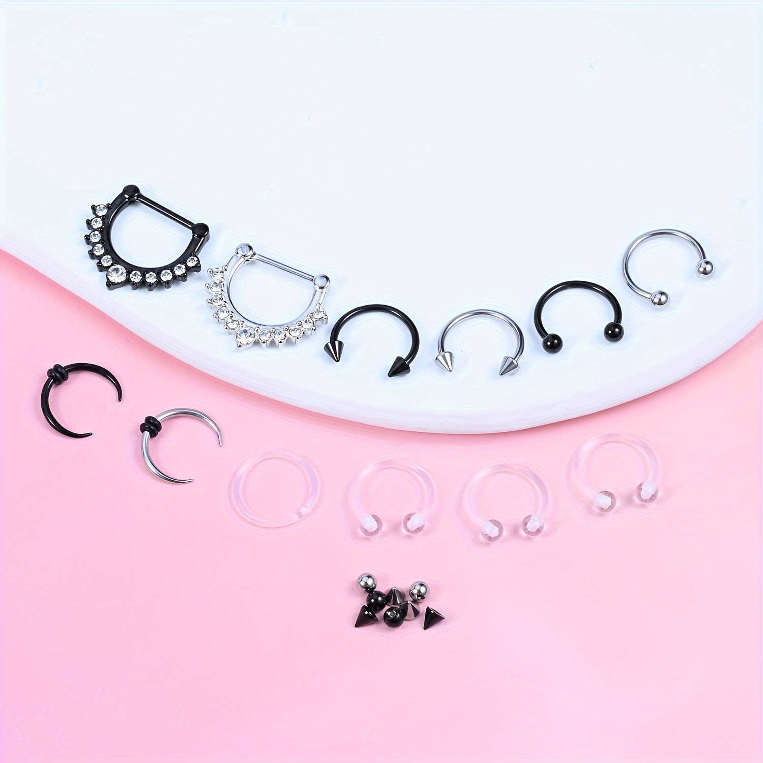 16G Stainless Steel Earrings 9 PCS Stainless Steel Horseshoe Septum ...