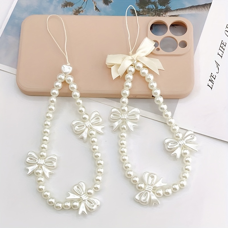 

1pc Pearl And Bow Lanyard, Suitable For Key/camera/mobile Phone Decoration