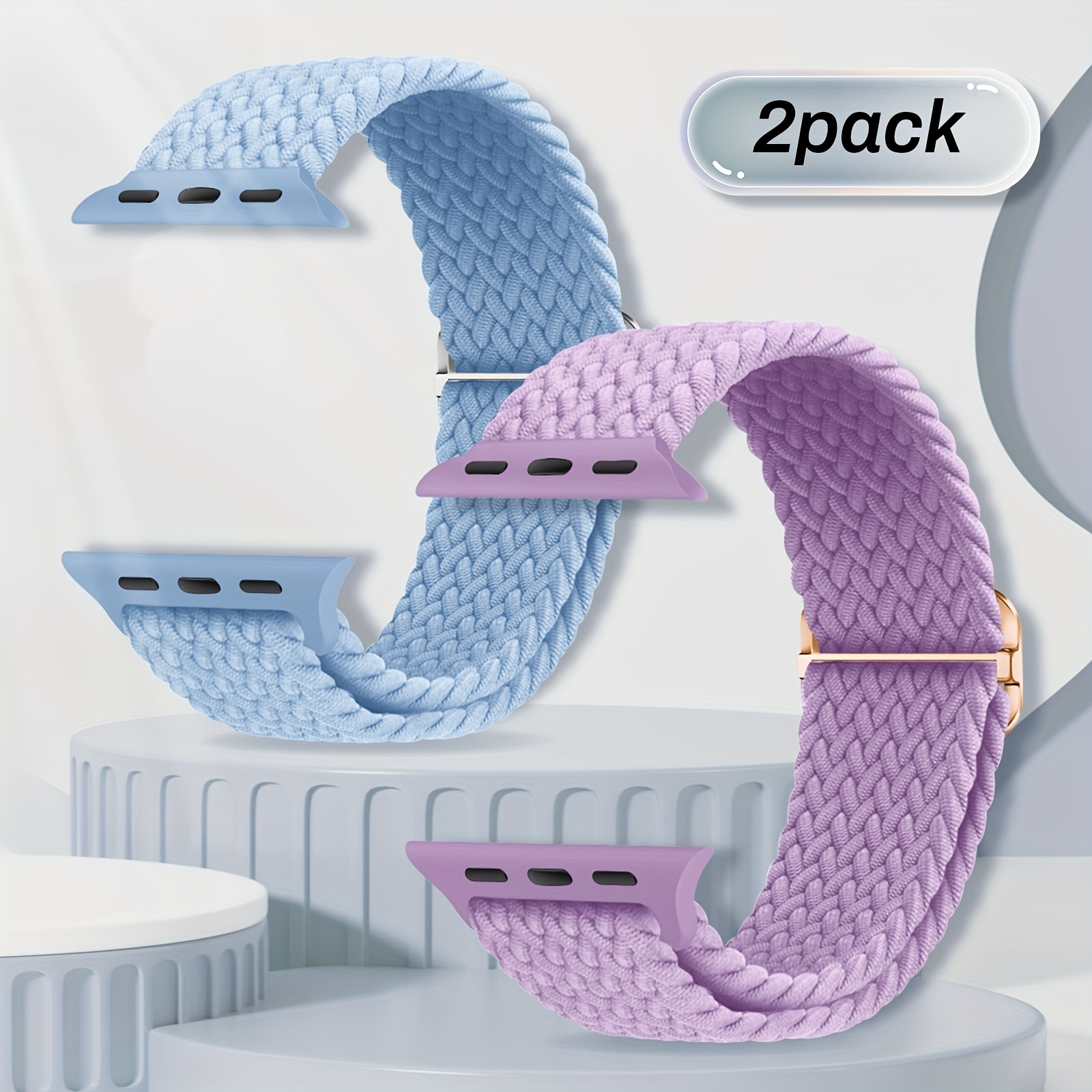 TEMU Set Of 2 Woven Elastic Straps Suitable For Iwatch Sizes 38mm To 46mm For Men And Women, Featuring An Adjustable Nylon Single For Iwatch Through
